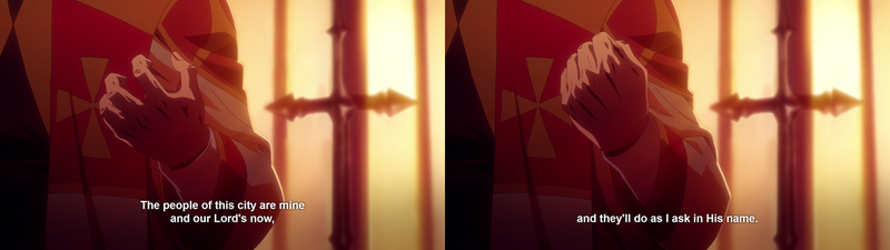 I like the composition of this shot, the implied reinforcement of the Church’s authority. Image courtesy of Netflix